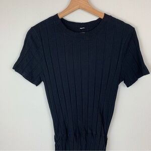 MONROW Black Rib knit Bodycon t shirt dress